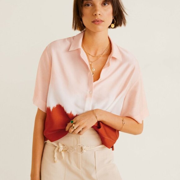 Mango Tops - Tie-Dye Cropped Blouse 🧡💗